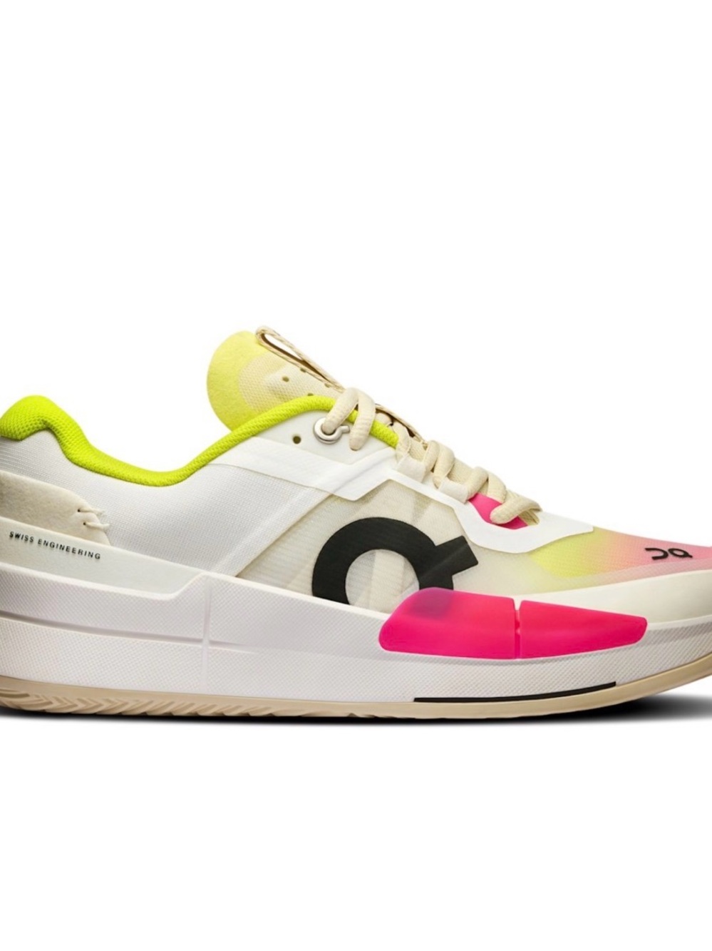 On Running Men's Athletic Shoes White with Neon Yellow and Hot Pink Accents